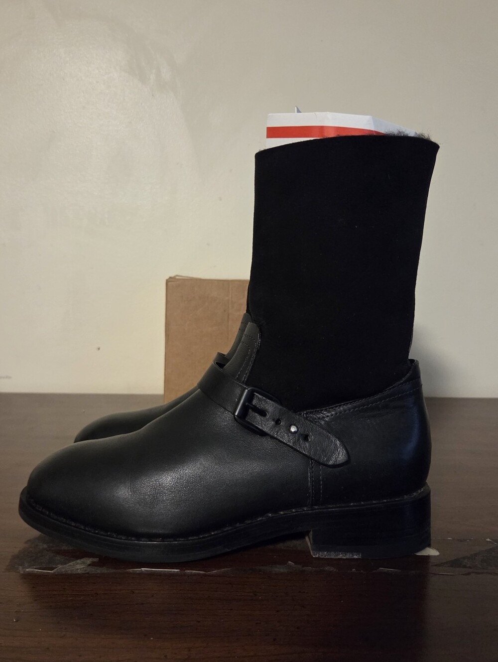 Rag & Bone Oliver Black Leather Suede Shearling Moto Boots Womens Sz 37.5 US 7.5 - Picture 2 of 13